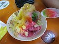  One of the strangest desserts on the planet - beetroots, shaved ice, sweet coloured sauces, crushed peanuts and on top sweet corn!!!
